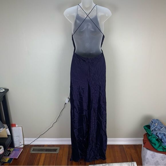 Zum Zum Purple Velvet Detail Criss Cross Open Back Prom Dress Gown size 11 / 12 - Picture 4 of 10